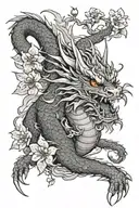 Yakuza dragon sakura flowers tattoo design idea