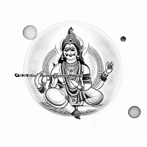 Krishna playing the flute surrounded by Om symbols tattoo design idea