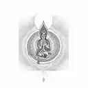 Krishna playing the flute surrounded by Om symbols tattoo design idea