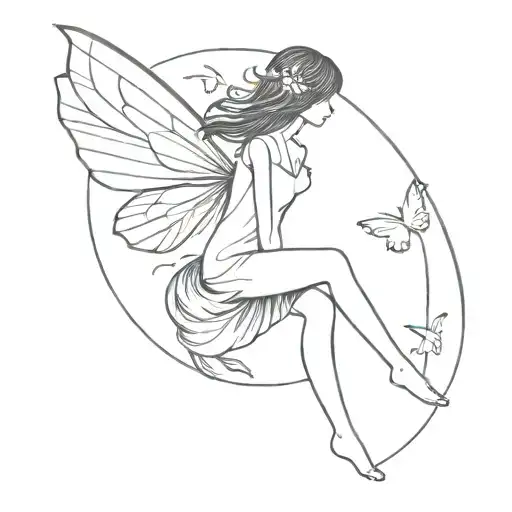 fairy flying no face simple lines tattoo design idea