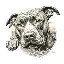 pit-bull on the beach with his human in the sunset  tattoo design idea