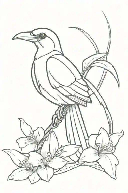 quetzal bird with white nun orchid  tattoo design idea