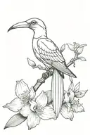 quetzal bird with white nun orchid  tattoo design idea