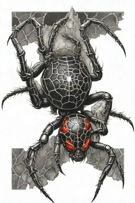 human black widow spider hybrid creature combining elements tattoo design idea