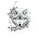 Japanese samurai and a wolf forearm with cherry blossom cherry and japanese temple in the background   tattoo design idea