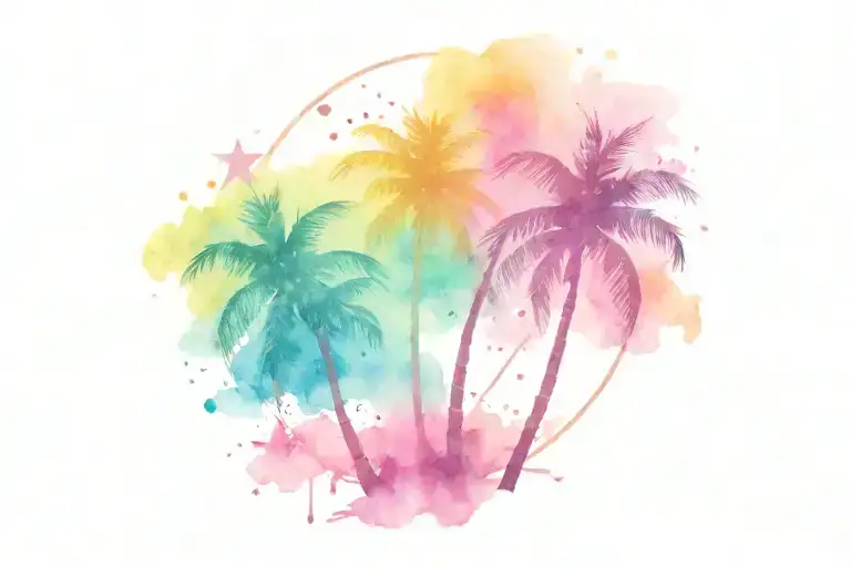 stars and diamonds linked Palm Tree tattoo design idea