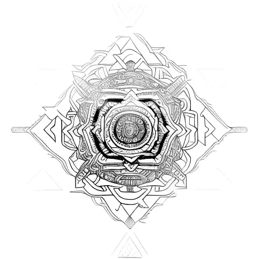 An intricate mandala design featuring elements of electronic music, PC gaming, and cycling tattoo design idea
