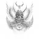 Archangel Michael killing the Devil tattoo design idea