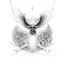 Archangel Michael killing the Devil tattoo design idea