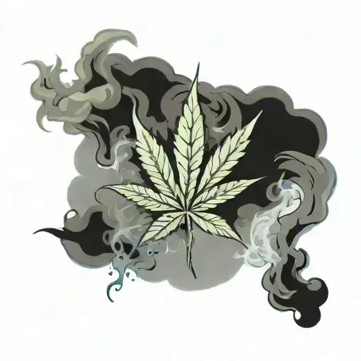 marijuana leaf surrounded by smoke with the words "comMAfuck"  tattoo design idea