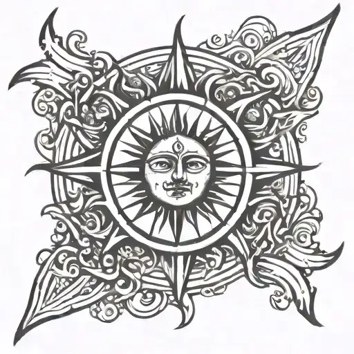 sun with z shaped rays radiating tattoo design idea