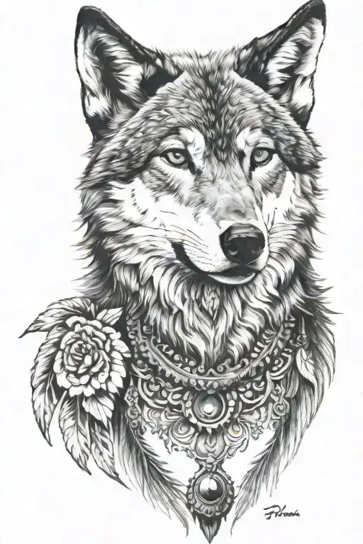 WOLF WITH TURKISH MOTIF tattoo design idea