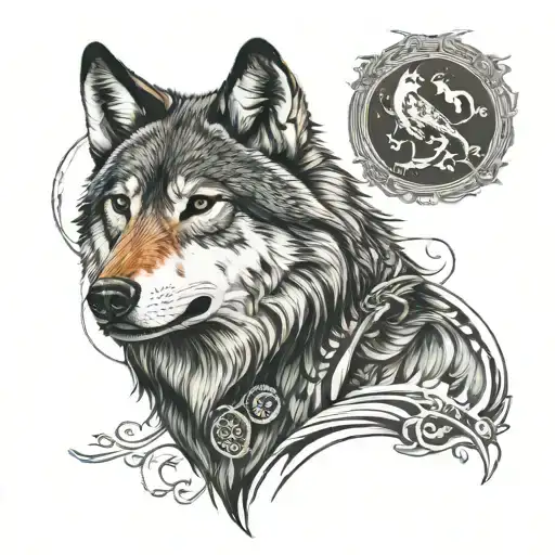WOLF WITH TURKISH MOTIF tattoo design idea