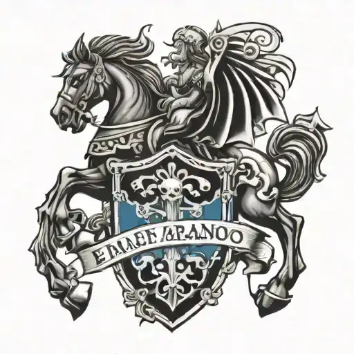 black and white family bejarano crest heraldry knight tattoo design idea