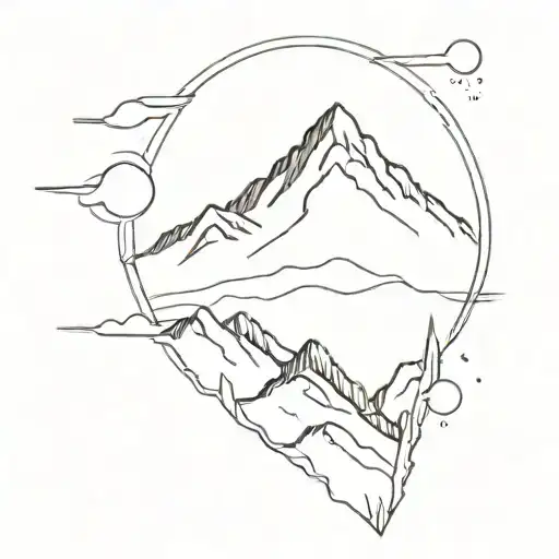 Mountains and Volcano calmness  tattoo design idea
