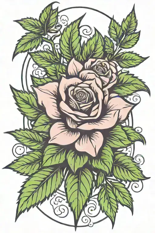 the name Indica in front cannabis with rose tattoo tattoo design idea