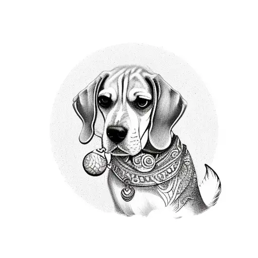 a beagle wearing the mermaid charm hanging at the neck tattoo design idea