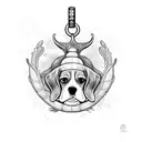 a beagle wearing the mermaid charm hanging at the neck tattoo design idea