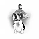 a beagle wearing the mermaid charm hanging at the neck tattoo design idea