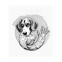 a beagle wearing the mermaid charm at the neck tattoo design idea