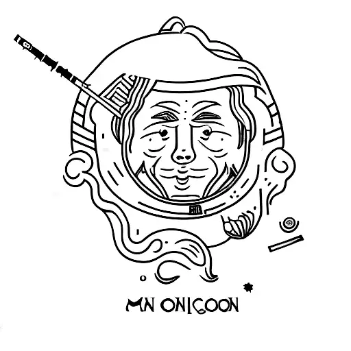 man on the moon logo smoking a cigarette tattoo design idea