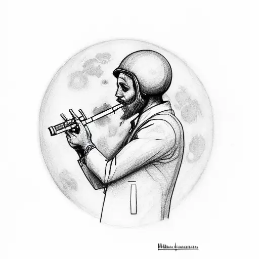 man on the moon smoking a cigarette tattoo design idea