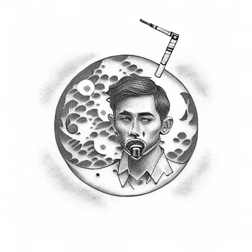 man on the moon logo smoking a cigarette tattoo design idea