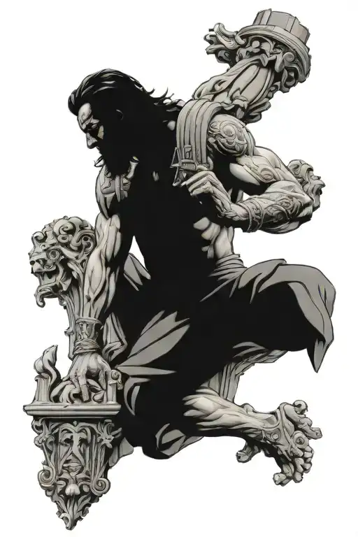 samson breaking the pillars tattoo design idea