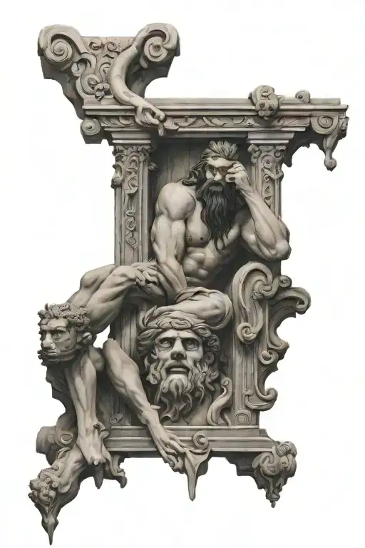 samson breaking the pillars tattoo design idea