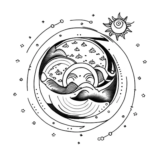 A minimalist tattoo of a sun and moon connected by a string, representing the everlasting friendship between you and your best friend. tattoo design idea
