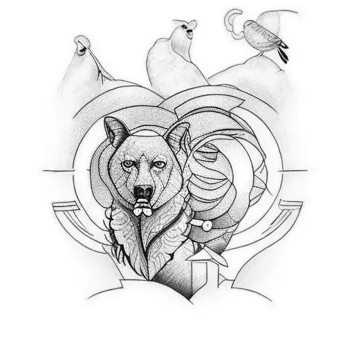 A memorial tattoo combining the images of your lost grandparents and uncle with their favorite animals and a serene nature backdrop tattoo design idea