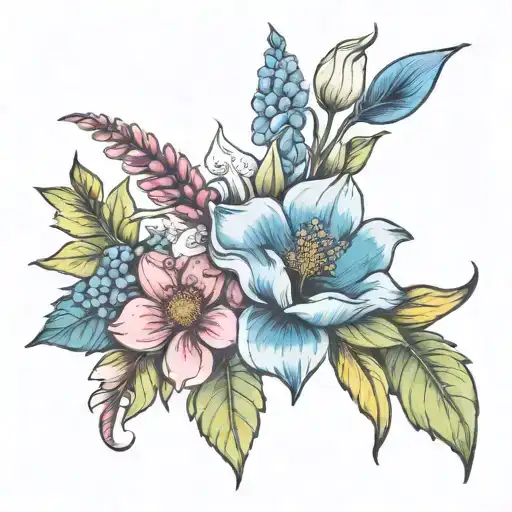 may flower, April flower, July birth flower bouquet tattoo design idea