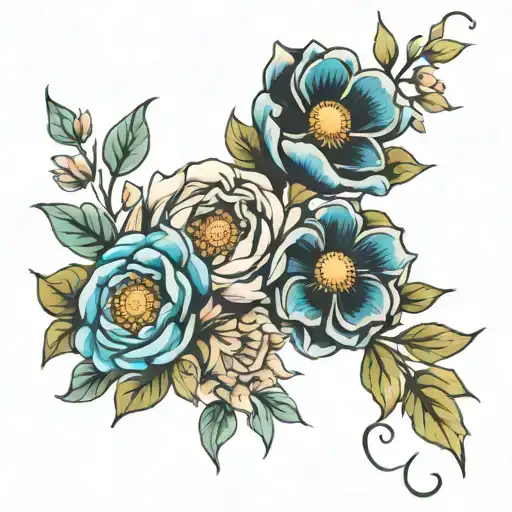may flower, April flower, July birth flower bouquet tattoo design idea