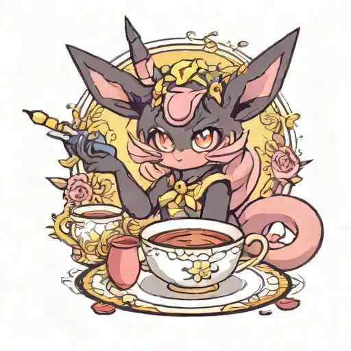 Shiny Umbreon drinking tea from a Sinistea. tattoo design idea