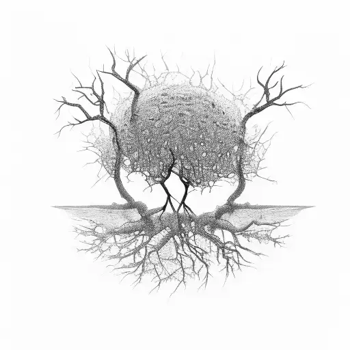 tree of death, dead branches withered, cracked roots tattoo design idea