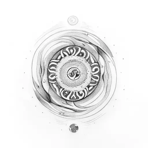 yin yang, surrounded evenly by a circle roots tattoo design idea