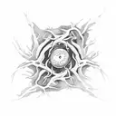 ying yang, surround evenly by roots tattoo design idea