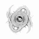 ying yang, surround evenly by roots tattoo design idea