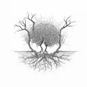 tree of death, dead branches withered, cracked roots tattoo design idea