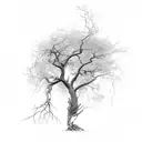 tree of death, dead branches withered, cracked roots tattoo design idea