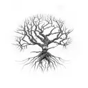tree of death, dead branches withered, cracked roots tattoo design idea