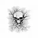 tree of death, dead branches withered, cracked roots tattoo design idea