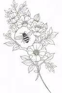 bee surrounding flower bouquet tattoo design idea