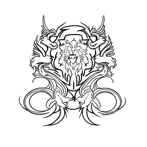 Half dragon half lion tattoo design idea