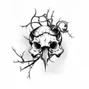 open skull with wilting rose in its mouth and thorns tattoo design idea