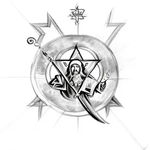 saint michael with Star of David and Catholic cross  tattoo design idea