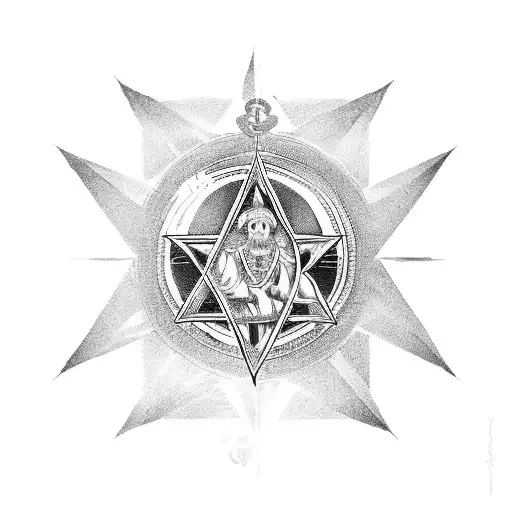 saint michael with Star of David and Catholic cross  tattoo design idea