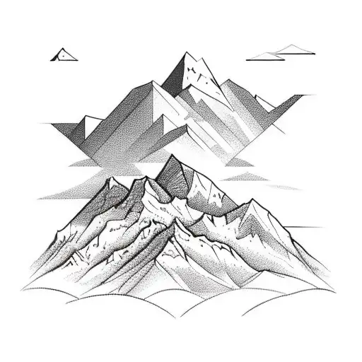 Mountainscape with Coronet Peak in foreground and Mont Blanc in background. Geometric diamond border. tattoo design idea