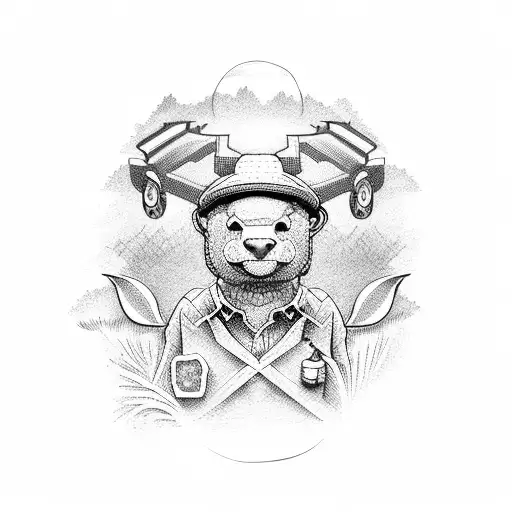 farmer on a tractor on the field tattoo design idea