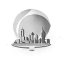 A software developer coding on a basketball court with Atlanta's skyline in the background tattoo design idea